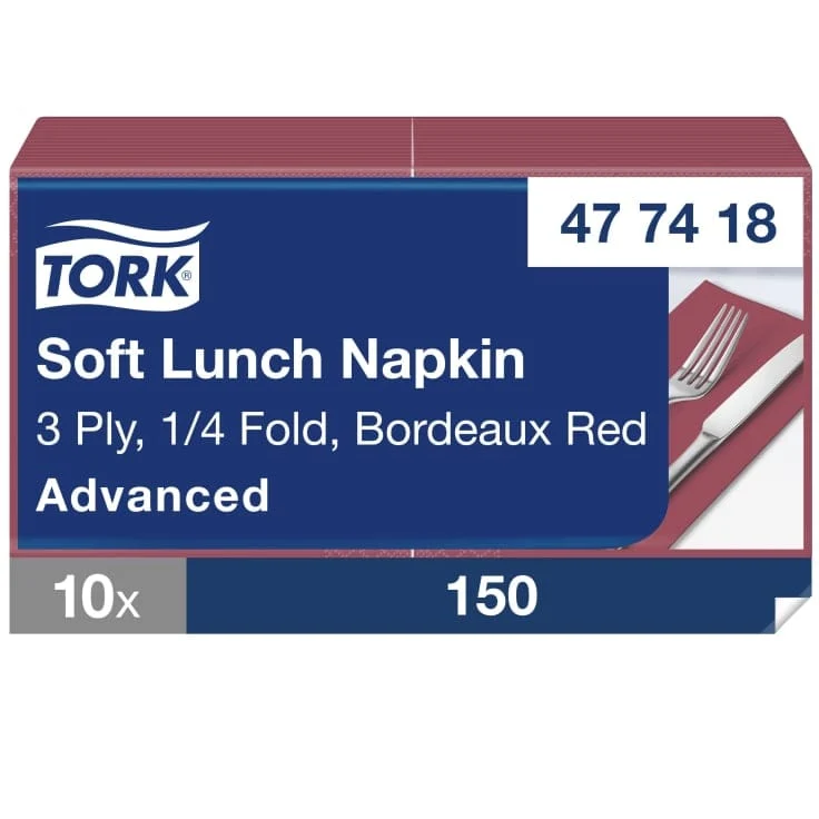 Tork Soft Lunchservietten bordeauxrot 3-lagig, 1/8-Falz
