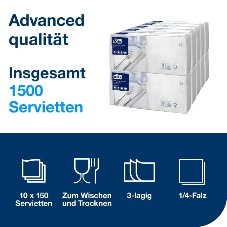 Tork Soft Lunchservietten weiß 3-lagig, 1/4-Falz