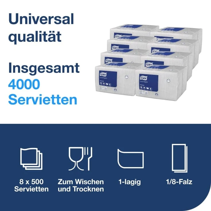 Tork Lunchservietten weiß 1-lagig, 1/8-Falz