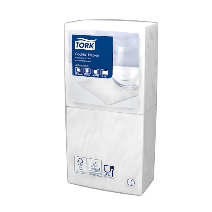Tork Cocktailserviette Advanced 2-lagig, 1/4-Falz, weiß