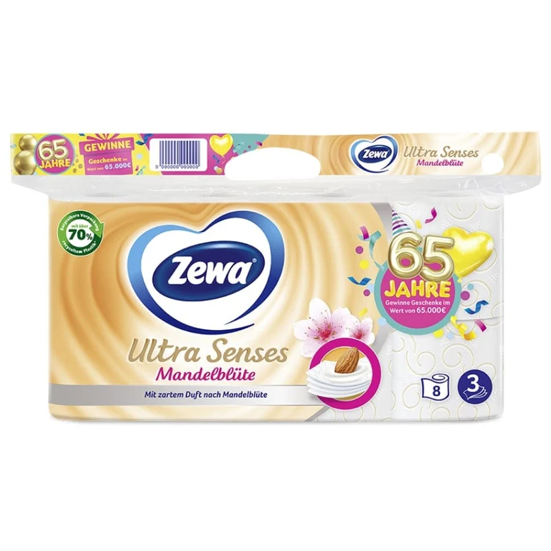 Zewa Ultra Senses Mandelblüte Toilettenpapier, 4 lagig – 1 Packung = 16 Rollen à 135 Blatt