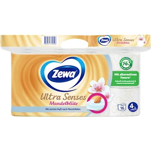 Zewa Ultra Senses Mandelblüte Toilettenpapier, 4 lagig – 1 Packung = 16 Rollen à 135 Blatt
