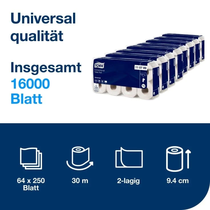 Tork Kleinrollen Toilettenpapier Universal T4 2-lagig, 250 Blatt