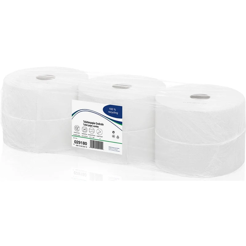 WEPA Jumbo Toilettenpapier – 2-lagig, Recycling, 275 m, Hochweiß, Waffelprägung