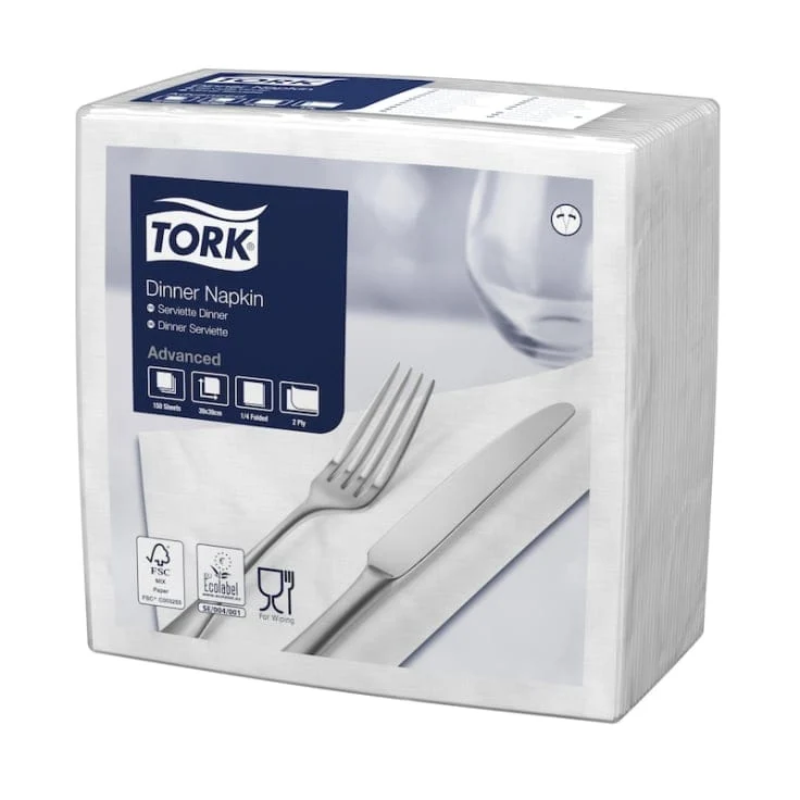 Tork Dinnerserviette Advanced 2-lagig, 1/4-Falz, weiß
