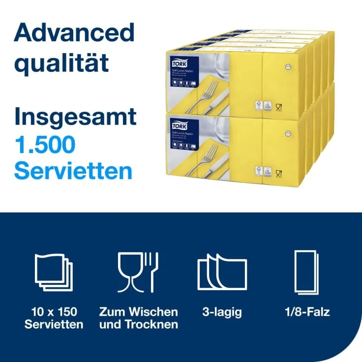 Tork Soft Lunchserviette Advanced 3-lagig, gelb