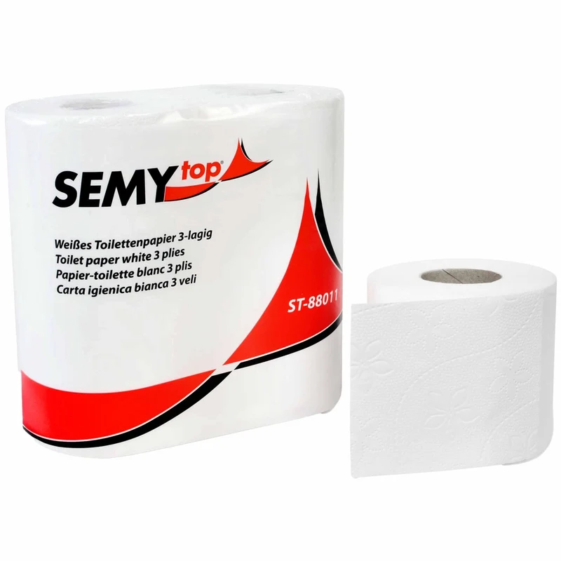 SemyTop Toilettenpapier Kleinrolle, 3-lagig, 200 Blatt, 9,3 x 11 cm, hochweiß
