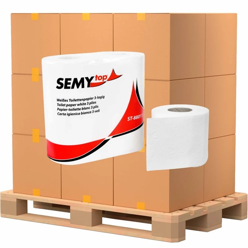 SemyTop Toilettenpapier Kleinrolle, 3-lagig, 200 Blatt, 9,3 x 11 cm, hochweiß