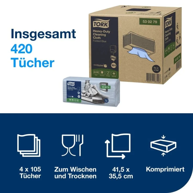 Tork Extra Starke Reinigungstücher W4 blau, 1-lagig