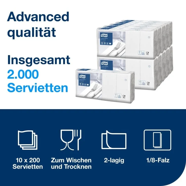 Tork Lunchserviette Advanced 2-lagig 1/8-Falz, weiß