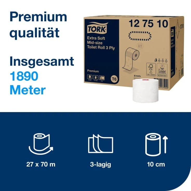 Tork Midi Toilettenpapier Premium T6 3-lagig, 70 m