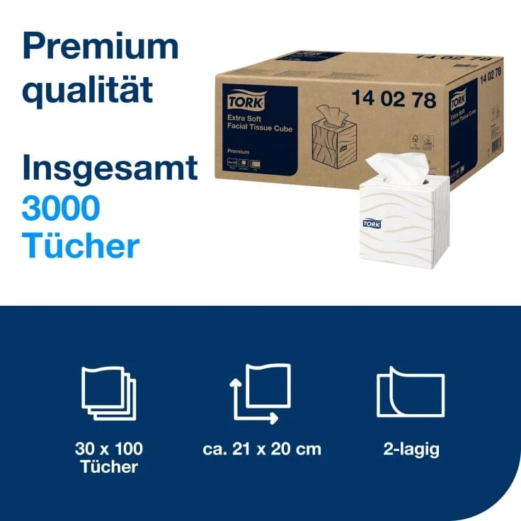Tork Kosmetiktuch extra weich im Spenderwürfel 2-lagig, 100 Blatt