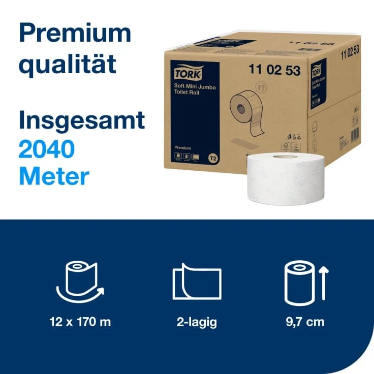 Tork Mini Jumbo Toilettenpapier Premium T2 2-lagig, 170 m