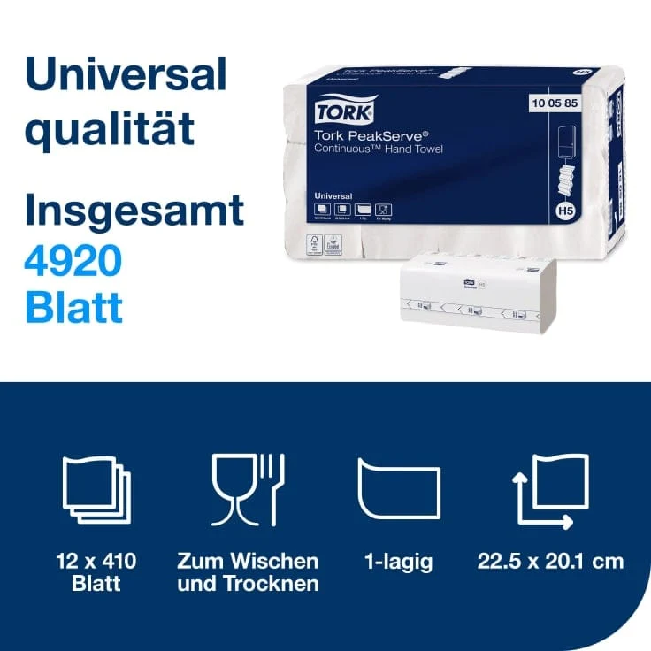 Tork PeakServe Endlos-Papierhandtuch H5 1-lagig, weiß