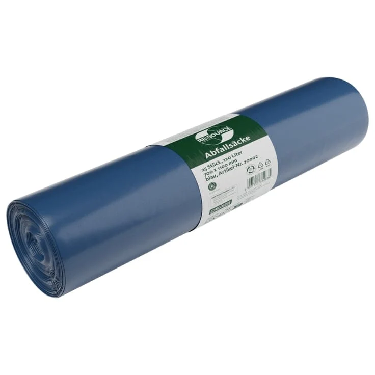 DEISS LDPE Abfallsäcke 120 Liter blau, aus Recycling-LDPE, Typ 60