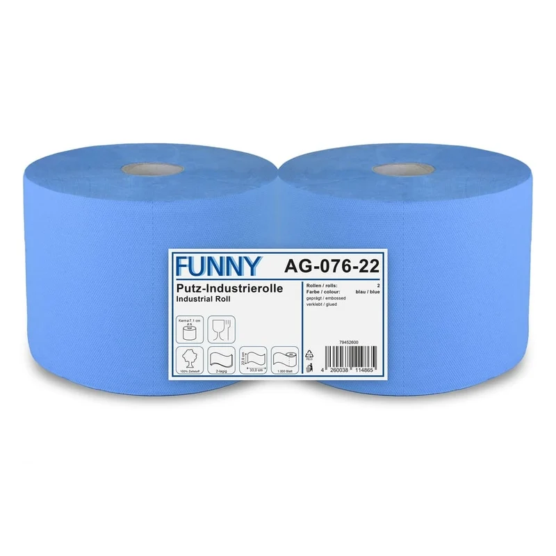 Funny Putzpapierrolle 22 x 33 cm, 2-lagig, blau, 1.000 Blatt