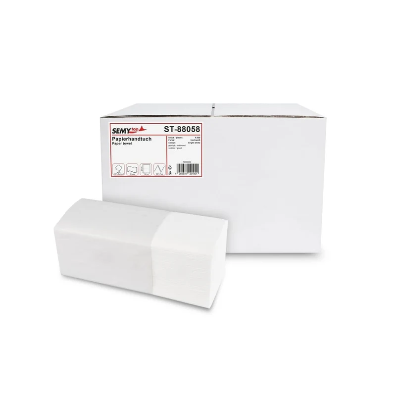 SemyTop Papierhandtuch 24,5 x 22 cm, 2-lagig, hochweiß, ZZ/V-Falz