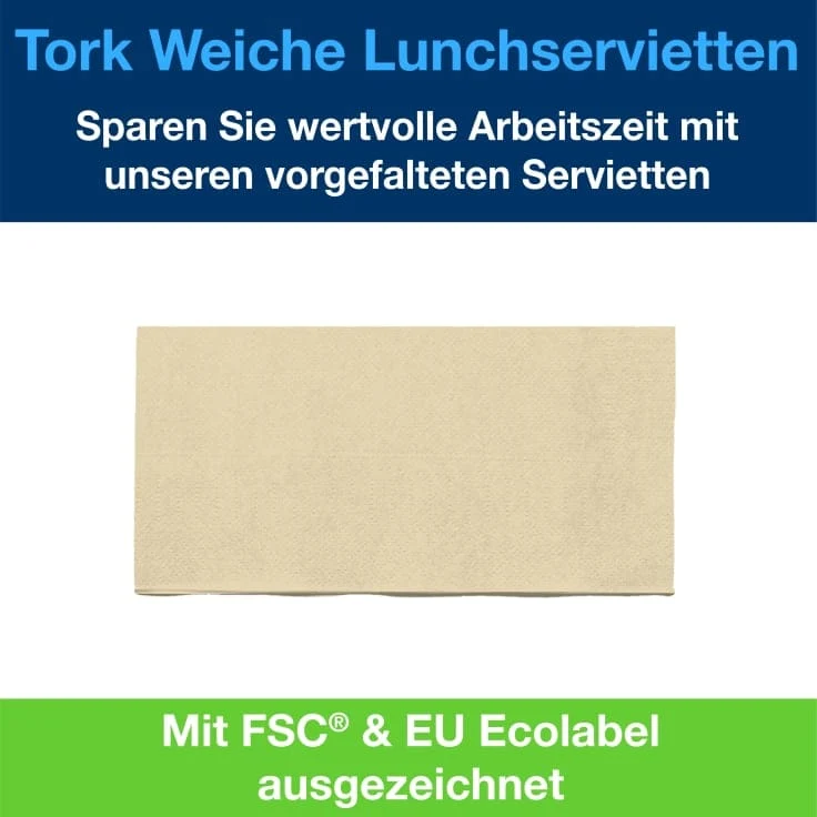 Tork Soft Lunchserviette Advanced 3-lagig, 1/8-Falz, sand