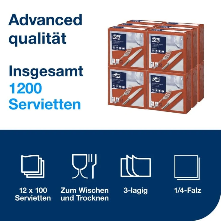 Tork Soft Dinnerserviette Advanced 3-lagig, 1/4-Falz, terracotta