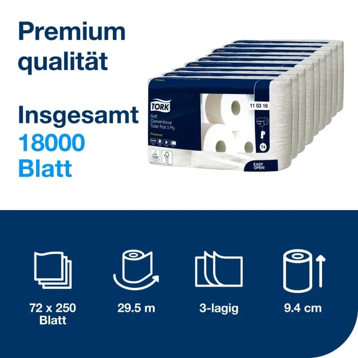 Tork Kleinrollen Toilettenpapier Premium T4 3-lagig, weiß