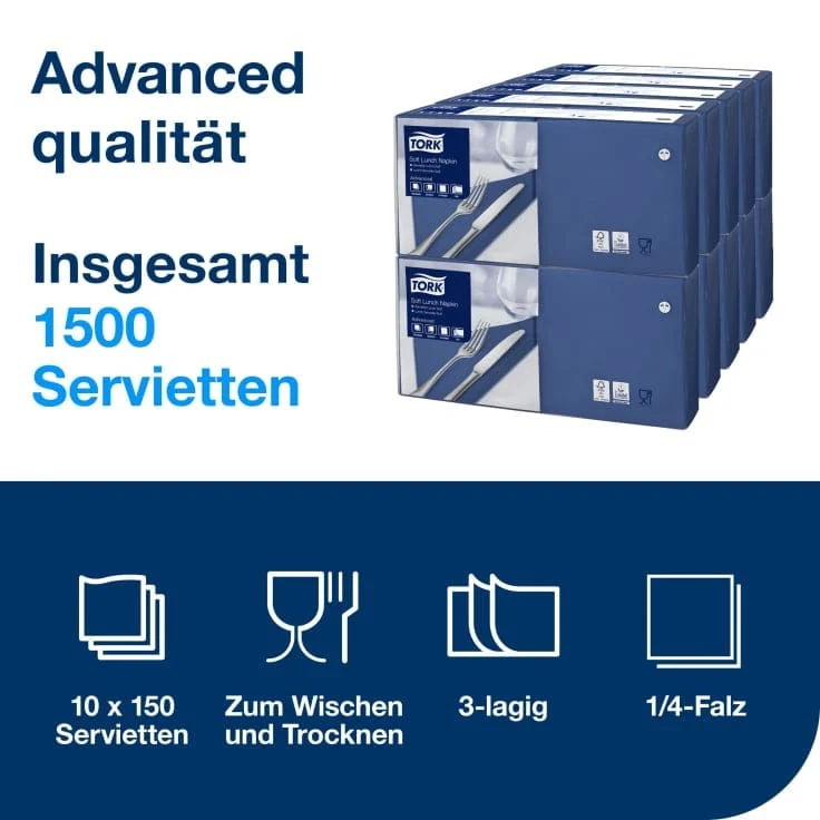 Tork Soft Lunchservietten Advanced 3-lagig, dunkelblau