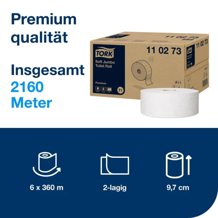Tork Weiches Jumbo Toilettenpapier T1 Premium 2-lagig, 360 m