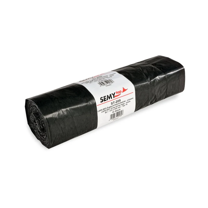 SemyTop Müllbeutel mit Zugband, Typ 70, 60 Liter, schwarz