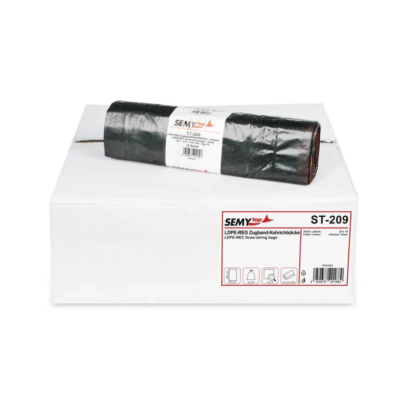 SemyTop Müllbeutel mit Zugband, Typ 70, 60 Liter, schwarz