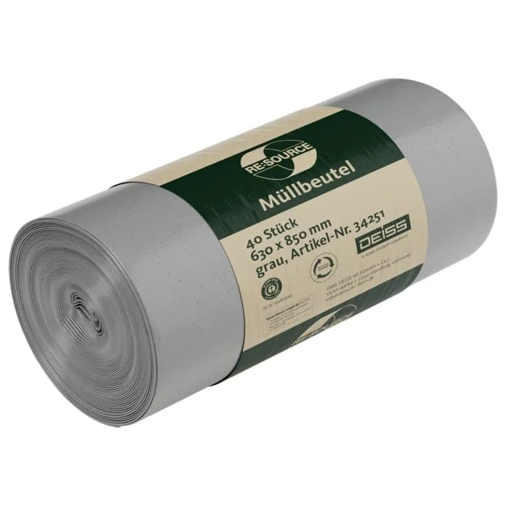 DEISS RE:SOURCE® Müllbeutel aus LDPE 80 Liter, grau