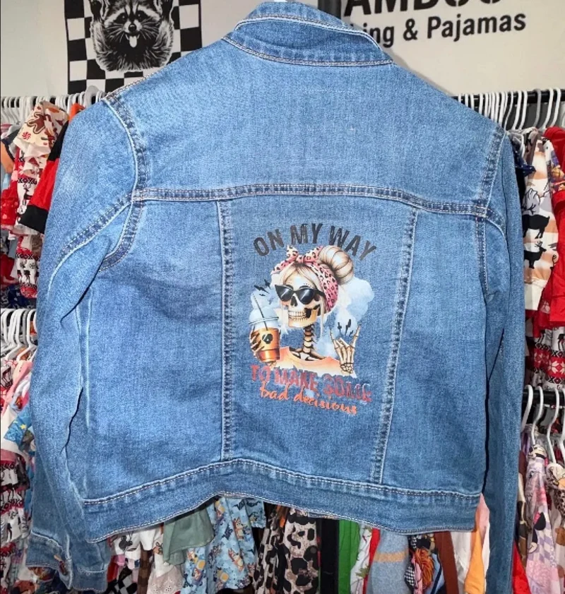 14 kids upcycle Jean jacket bad decisions