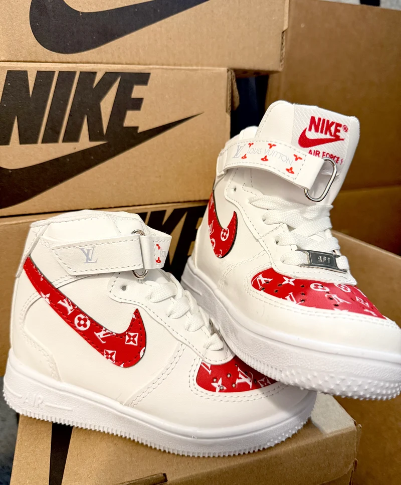Red high top tennis shoes