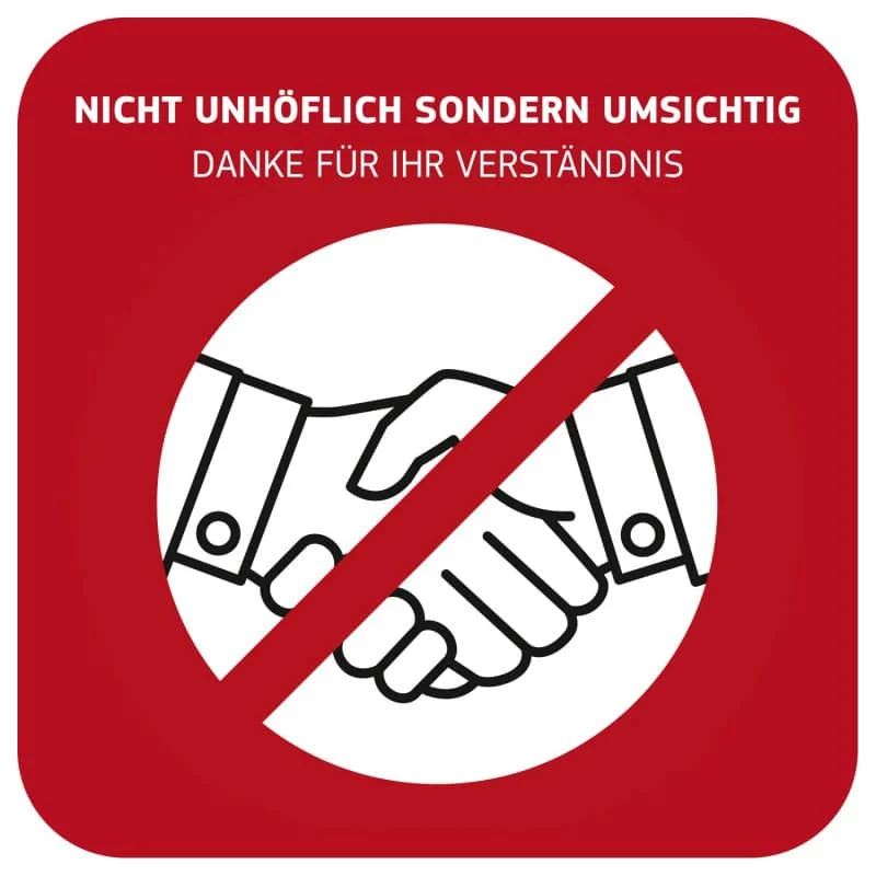 Hinweisschild «Händeschütteln vermeiden»