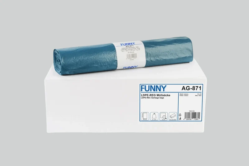 Funny LDPE-Regenerat Müllsäcke, blau, Typ 60, 120 l, 700 x 1.100 mm, 250 Stück