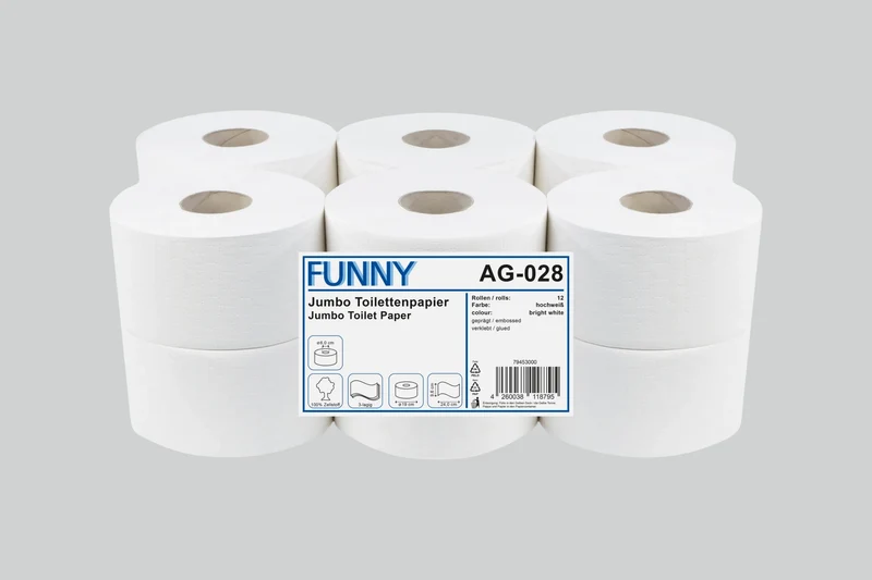 Funny Jumbo-Toilettenpapier, 3-lagig, weiß, Ø 19 cm, 12 Rollen