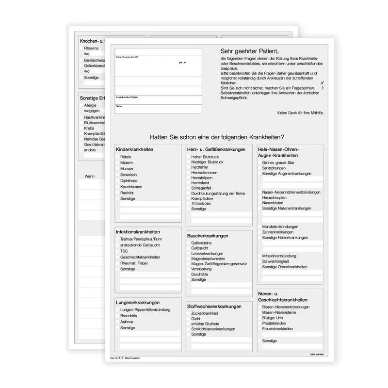 Anamnesebogen für Neupatienten