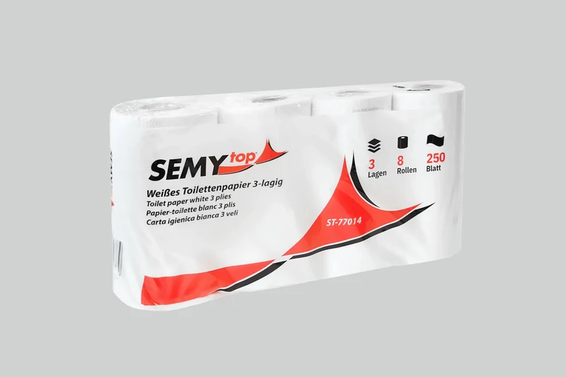 SemyTop Toilettenpapier 3-lagig, 250 Blatt, weiß, 8 x 8 Rollen