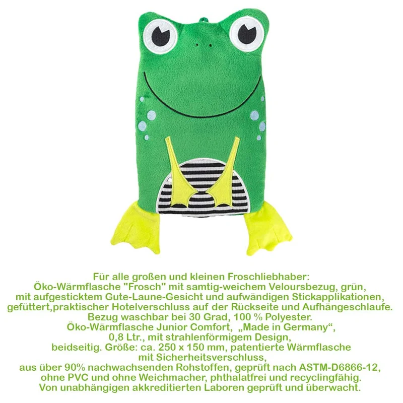 Hugo Frosch Öko Wärmflasche 0,8 L, Veloursbezug, versch. Tiere