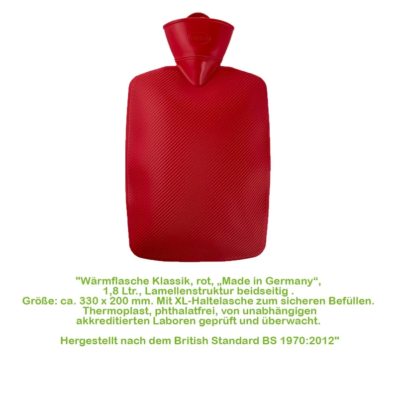 Hugo Frosch Klassik Wärmflasche 1,8 L, Lamelle, rot o. blau