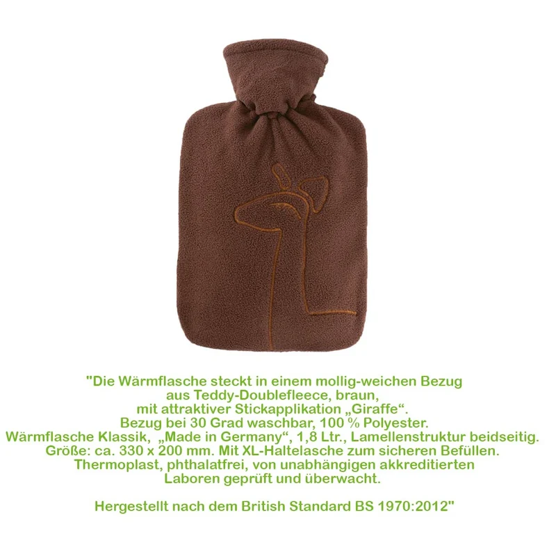 Hugo Frosch Klassik Wärmflasche 1,8 L, Doublefleecebezug, versch. Farben