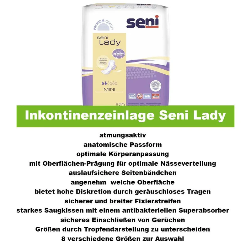 Seni Lady Inkontinenzeinlagen, atmungsaktiv, diskret, 8 Größen