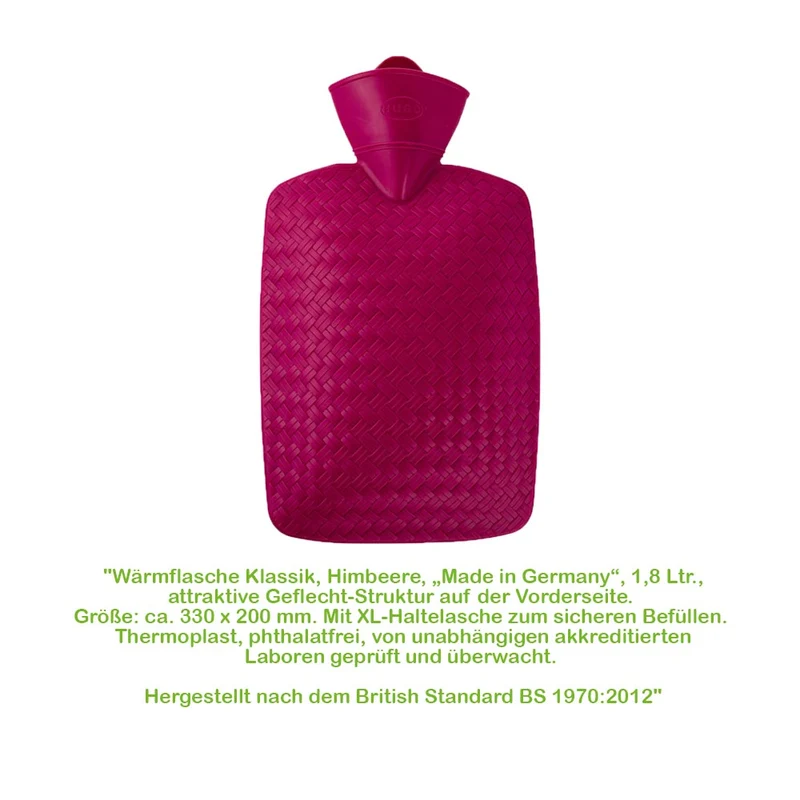 Hugo Frosch Klassik Wärmflasche 1,8 L, Geflecht-Optik, versch. Farben