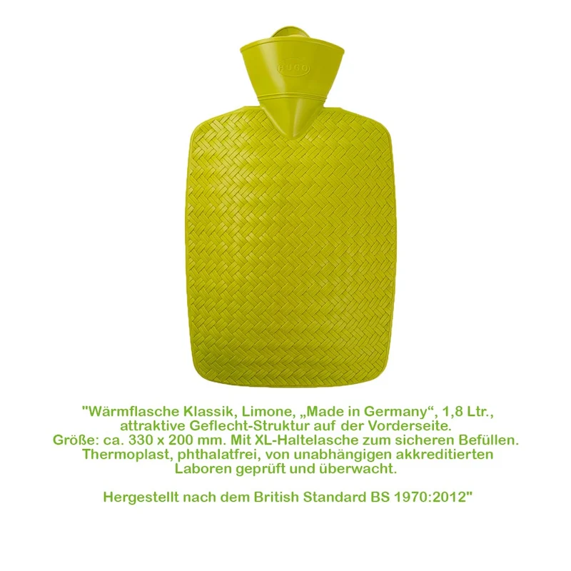Hugo Frosch Klassik Wärmflasche 1,8 L, Geflecht-Optik, versch. Farben
