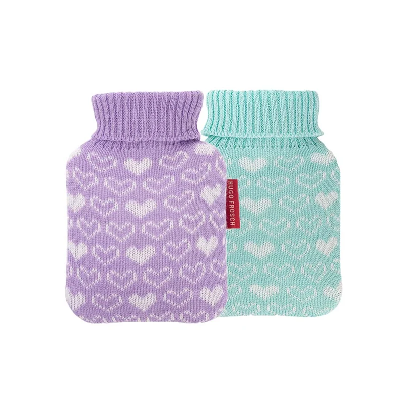 Hugo Frosch Mini Wärmflasche 0,2 L, Strickbezug, versch. Herzbezüge