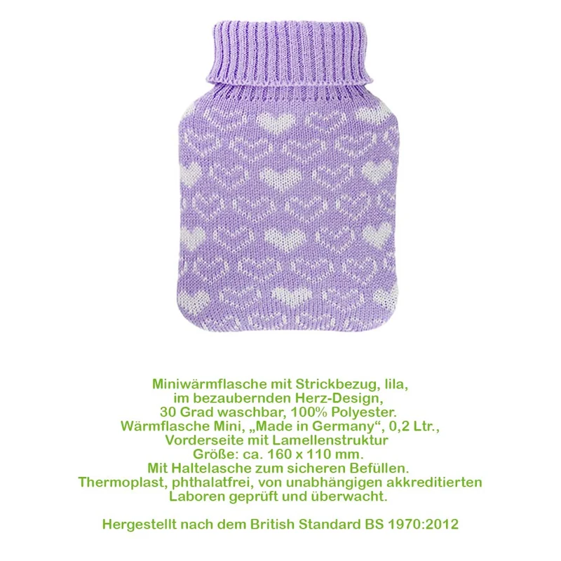 Hugo Frosch Mini Wärmflasche 0,2 L, Strickbezug, versch. Herzbezüge