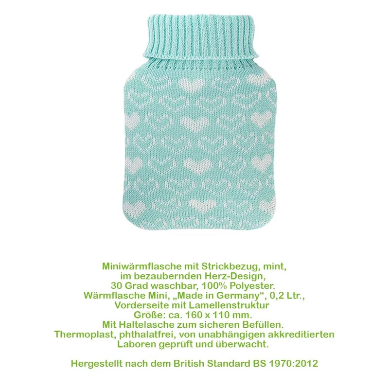Hugo Frosch Mini Wärmflasche 0,2 L, Strickbezug, versch. Herzbezüge