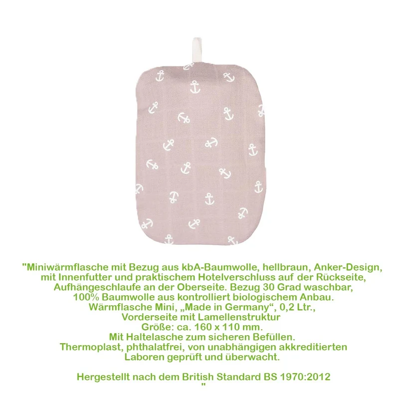 Hugo Frosch Mini Wärmflasche 0,2 L, kbA-Baumwollbezug, versch. Muster