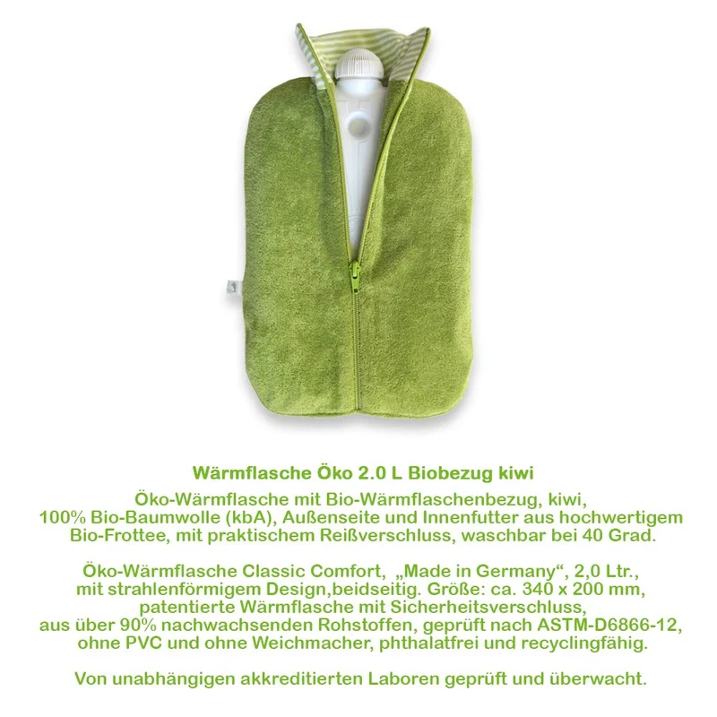 Hugo Frosch Öko Wärmflasche 2,0 L, Biobezug, versch. Farben