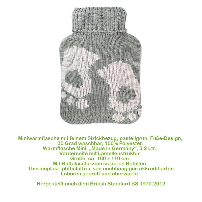 Hugo Frosch Mini Wärmflasche 0,2 L, Strickbezug, Füße, versch. Farben